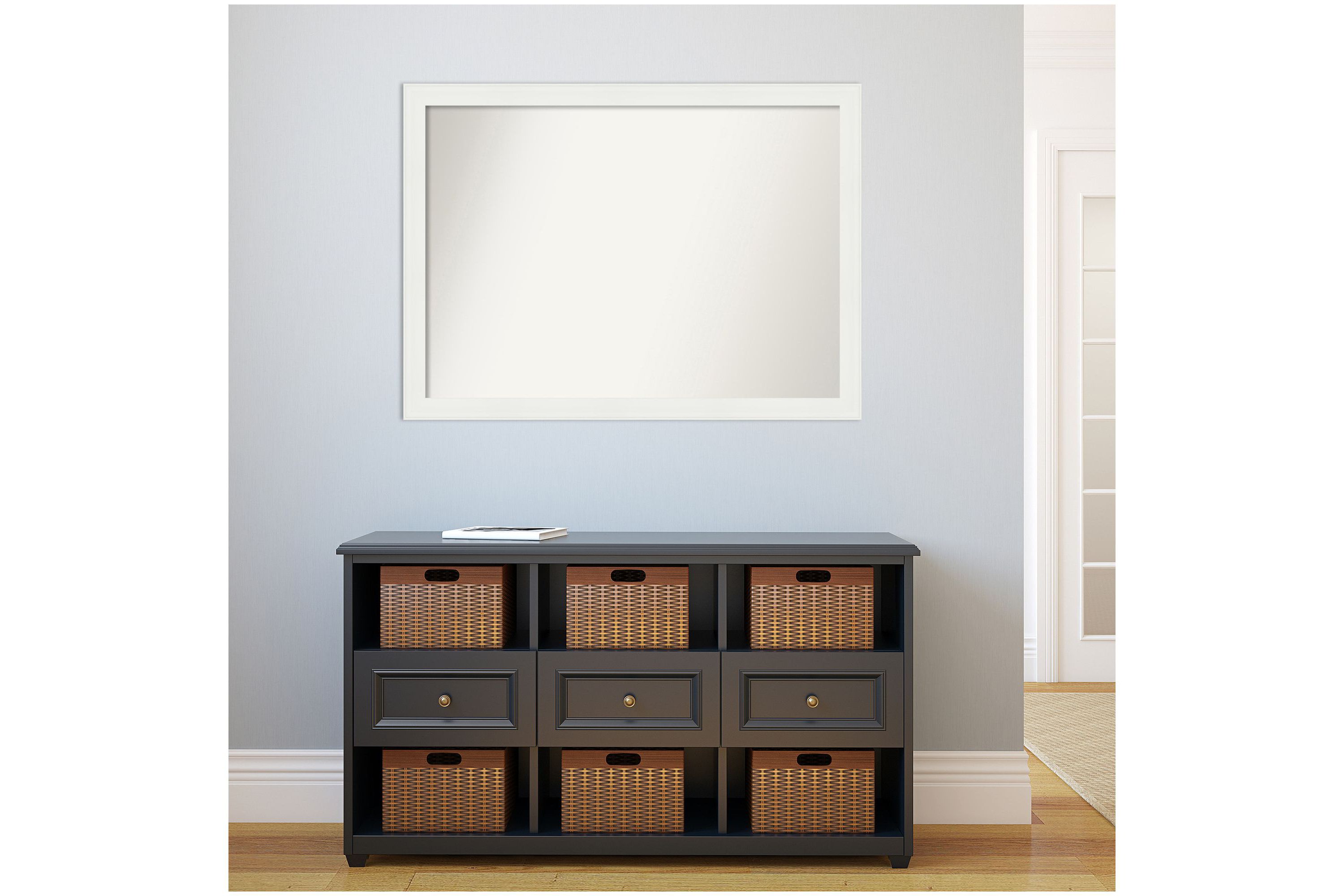 Vanity White Narrow Non-Beveled Framed Bathroom Wall Mirror