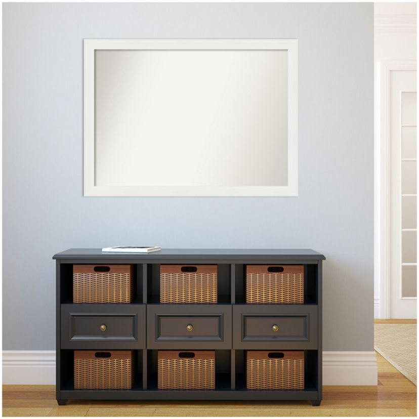 Vanity White Narrow Non-Beveled Framed Bathroom Wall Mirror