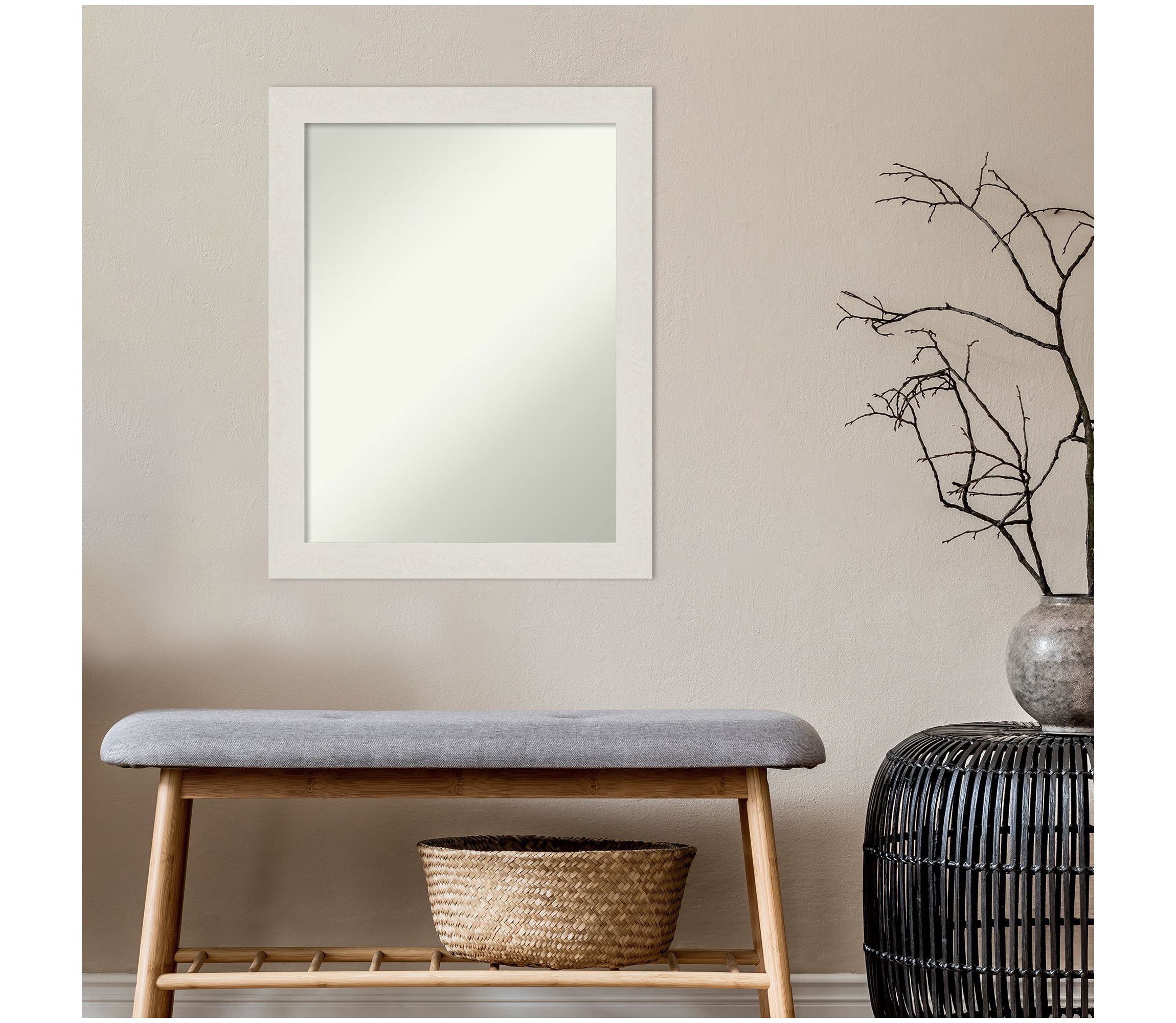 Rustic Plank White Narrow Non-Beveled Framed Bathroom Wall Mirror