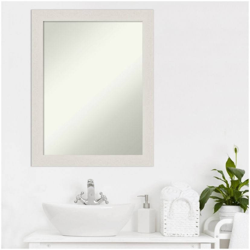 Rustic Plank White Narrow Non-Beveled Framed Bathroom Wall Mirror