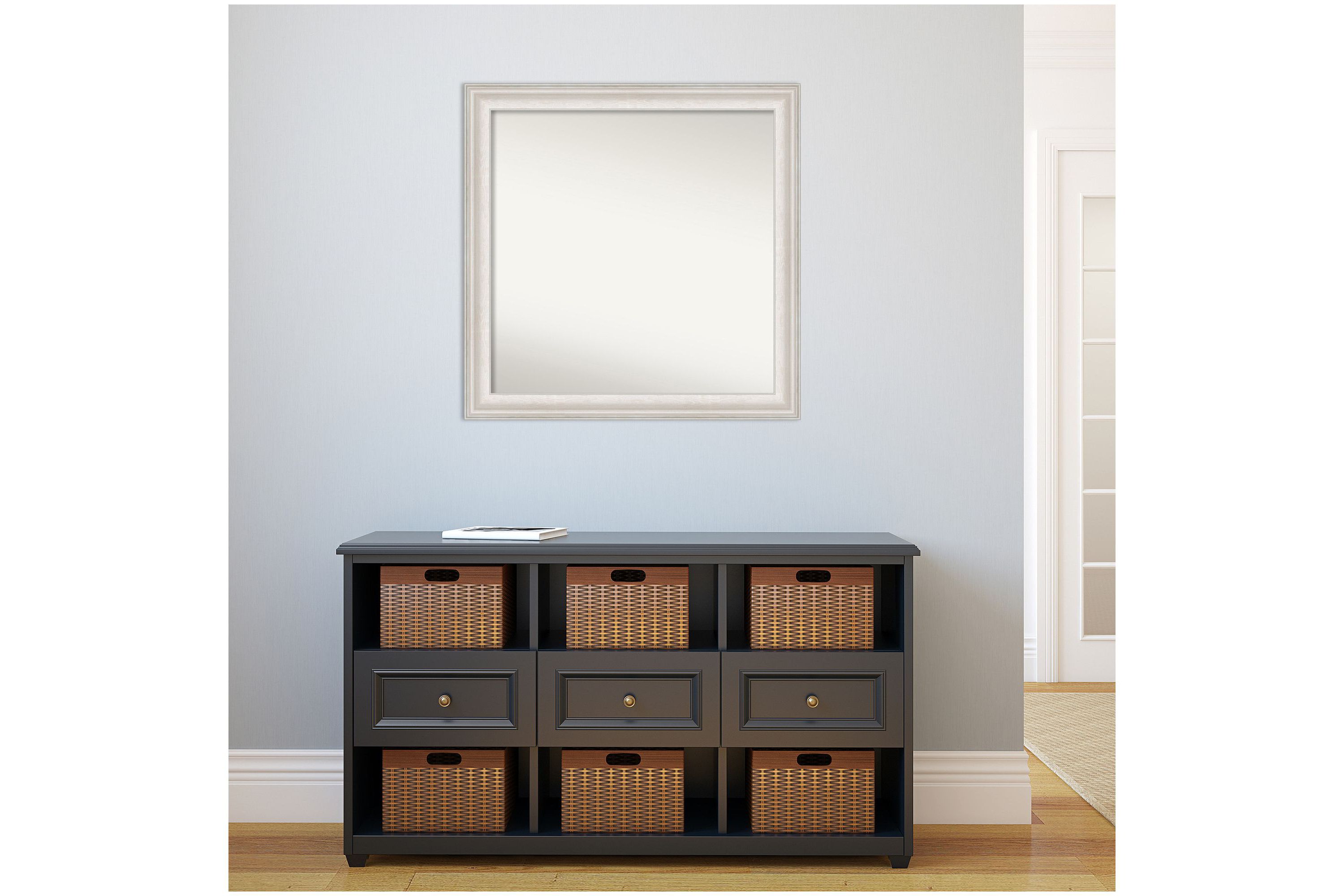 Trio White Wash Silver Non-Beveled Framed Bathroom Wall Mirror