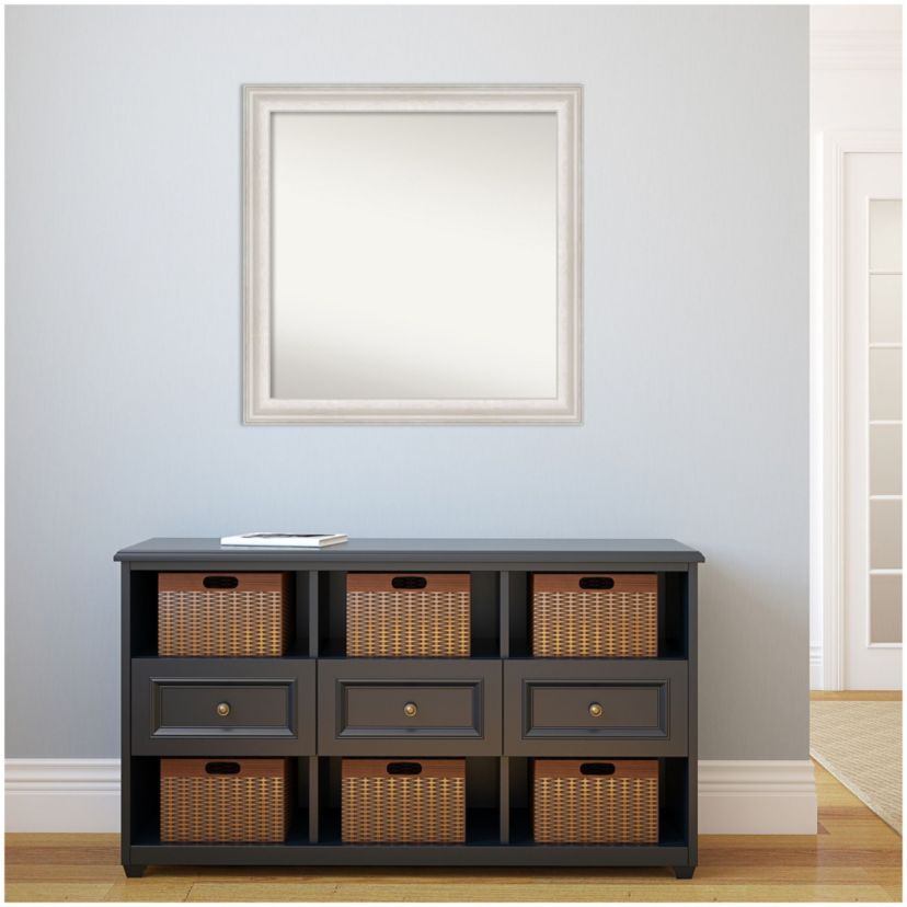 Trio White Wash Silver Non-Beveled Framed Bathroom Wall Mirror