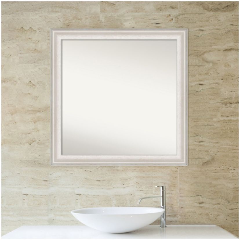 Trio White Wash Silver Non-Beveled Framed Bathroom Wall Mirror