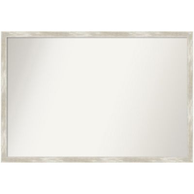 Amanti Art Crackled Metallic Narrow Non-Beveled Framed Bathroom Wall Mirror, Silver, Large