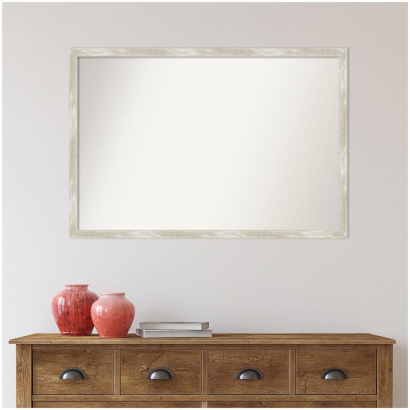 Crackled Metallic Narrow Non-Beveled Framed Bathroom Wall Mirror