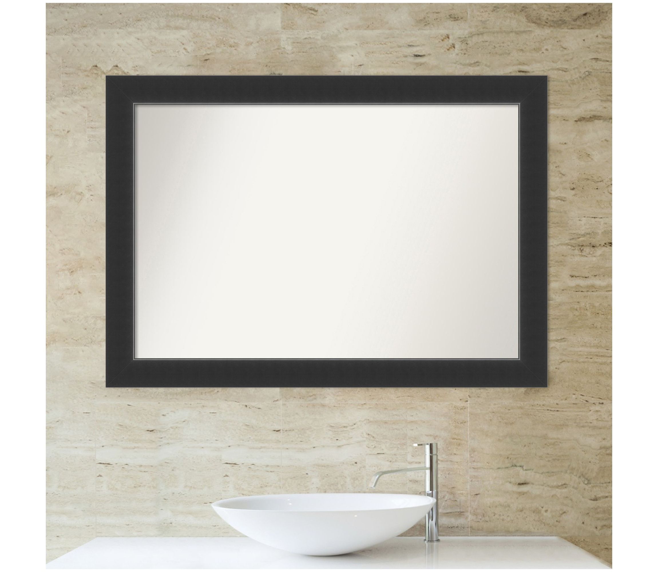 Corvino Black Non-Beveled Wood Framed Bathroom Wall Mirror