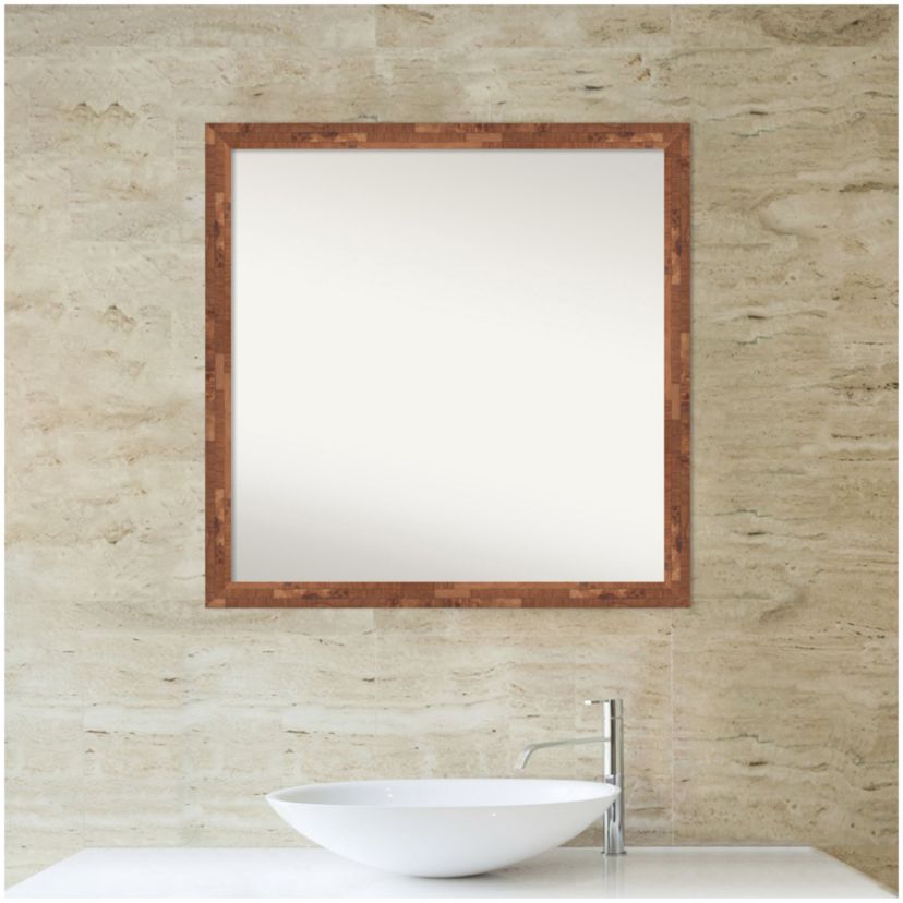 Fresco Light Pecan Non-Beveled Wood Framed Bathroom Wall Mirror