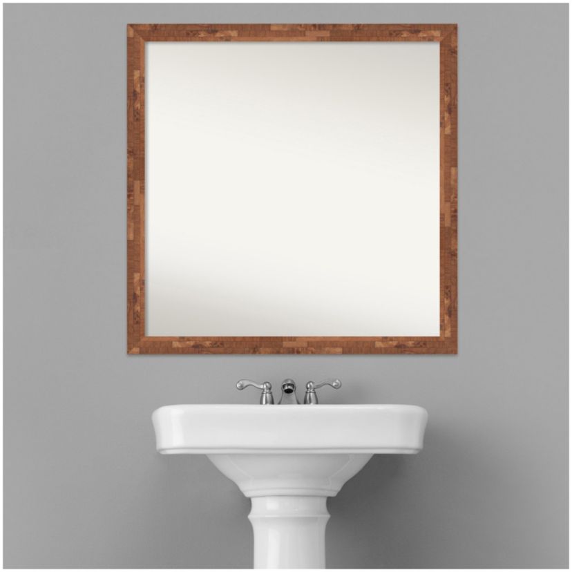 Fresco Light Pecan Non-Beveled Wood Framed Bathroom Wall Mirror