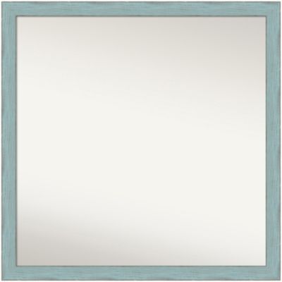 Amanti Art Sky Blue Rustic Non-Beveled Wood Framed Bathroom Wall Mirror, Large
