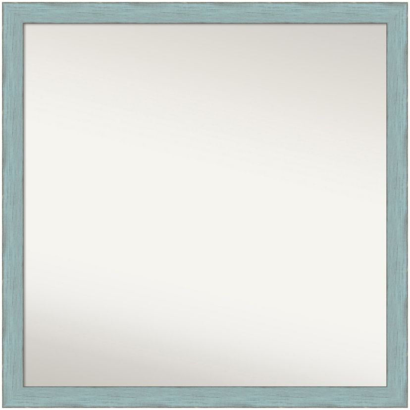 Sky Blue Rustic Non-Beveled Wood Framed Bathroom Wall Mirror