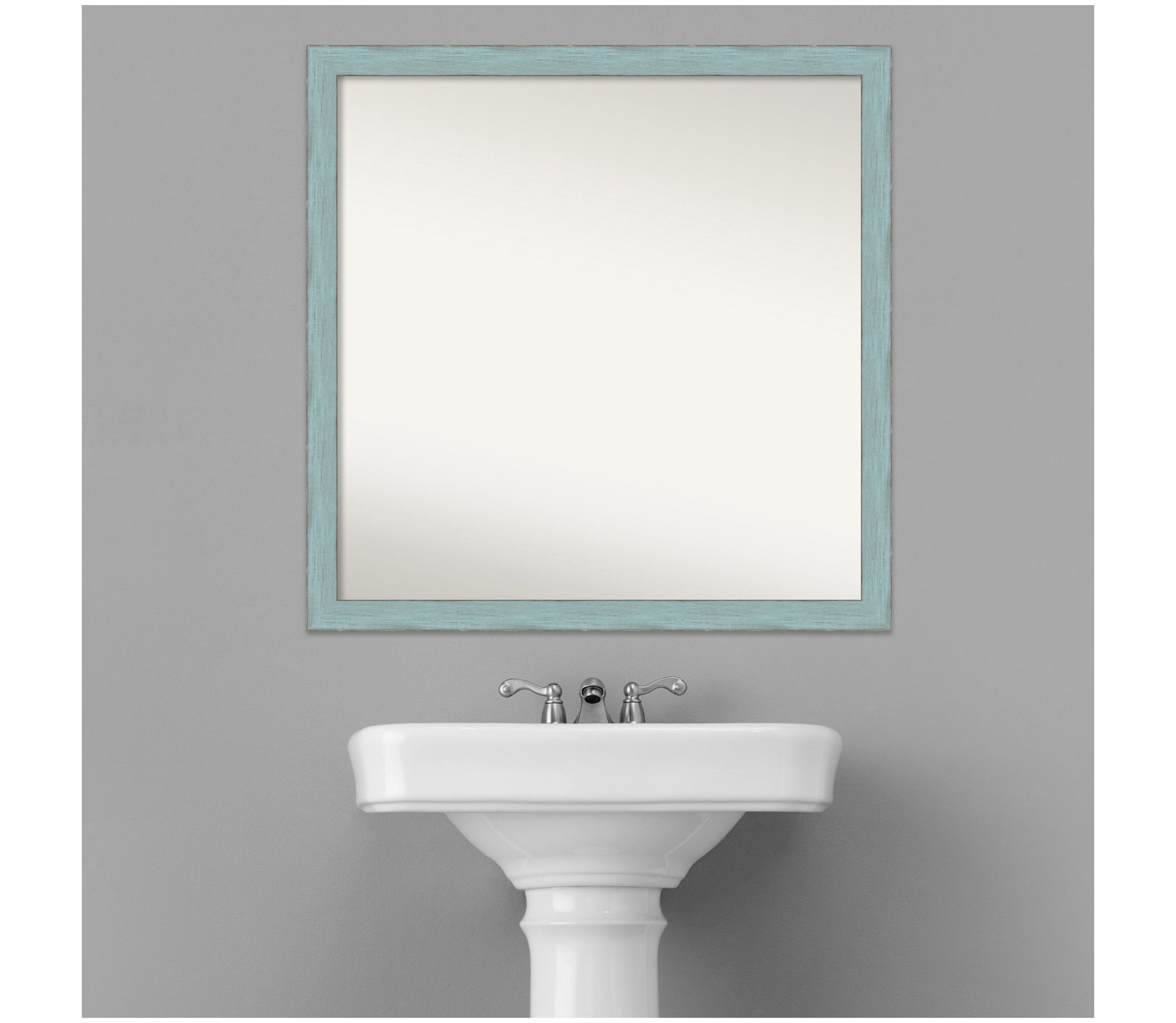 Sky Blue Rustic Non-Beveled Wood Framed Bathroom Wall Mirror
