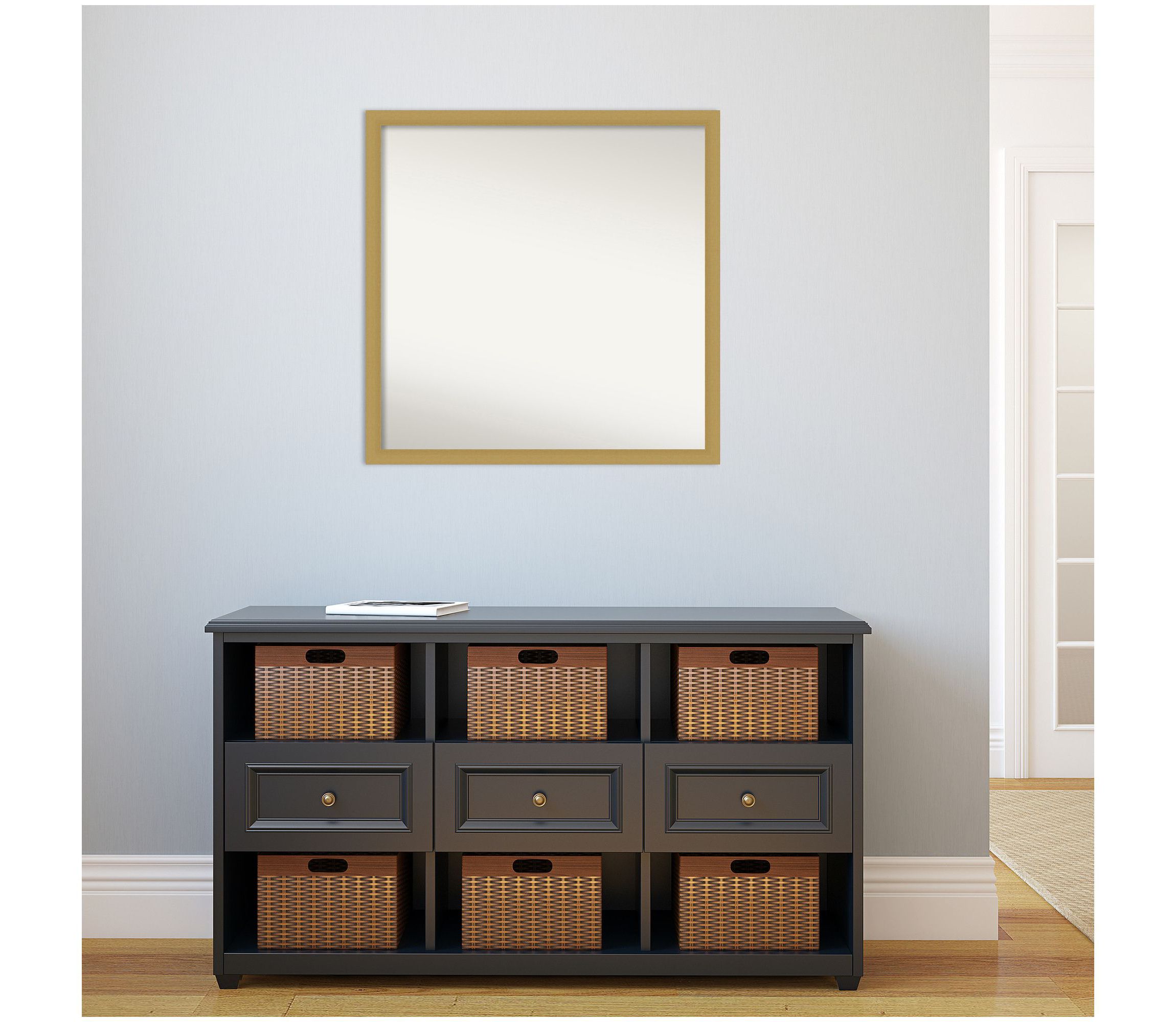Grace Brushed Gold Narrow Non-Beveled Framed Bathroom Wall Mirror