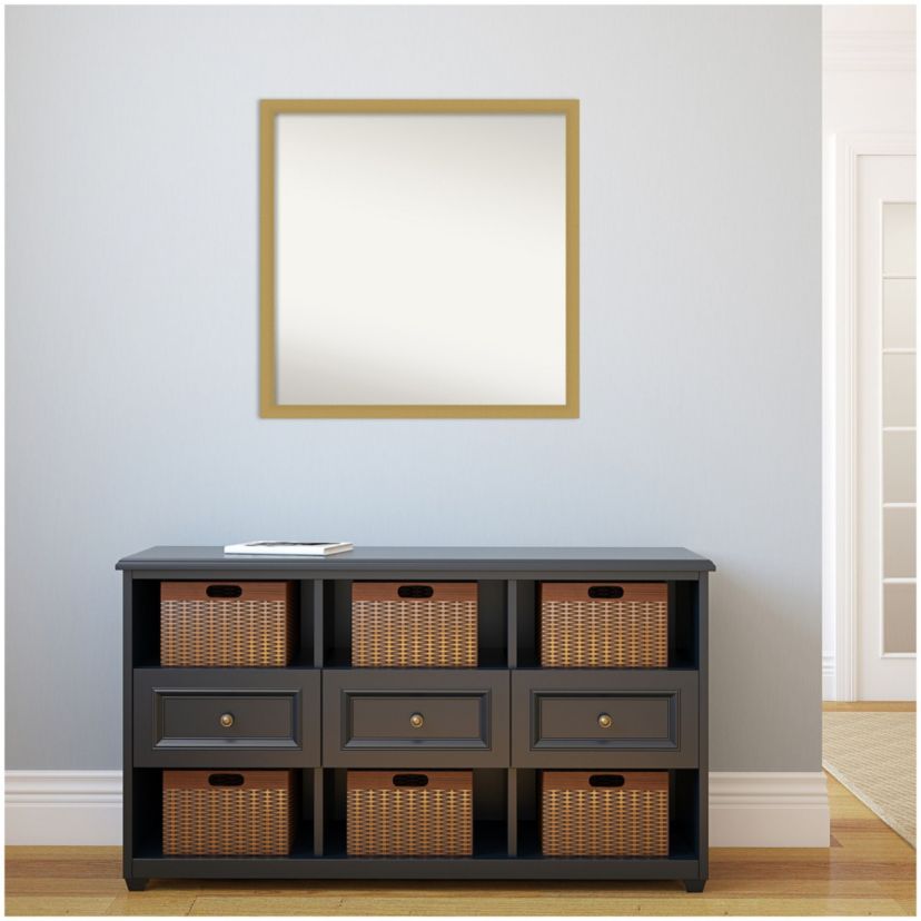 Grace Brushed Gold Narrow Non-Beveled Framed Bathroom Wall Mirror