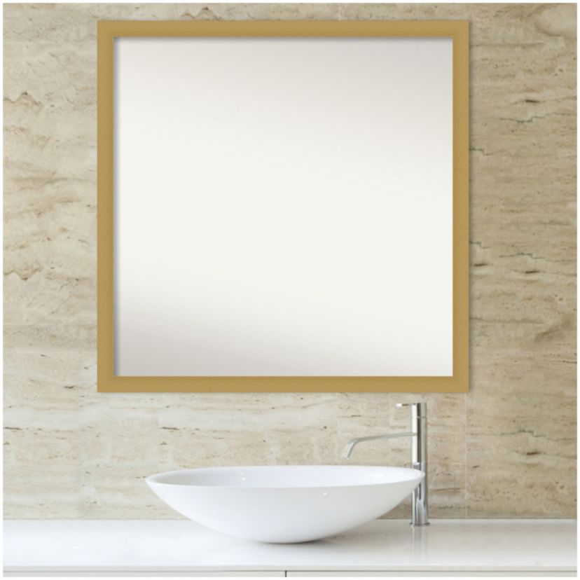 Grace Brushed Gold Narrow Non-Beveled Framed Bathroom Wall Mirror