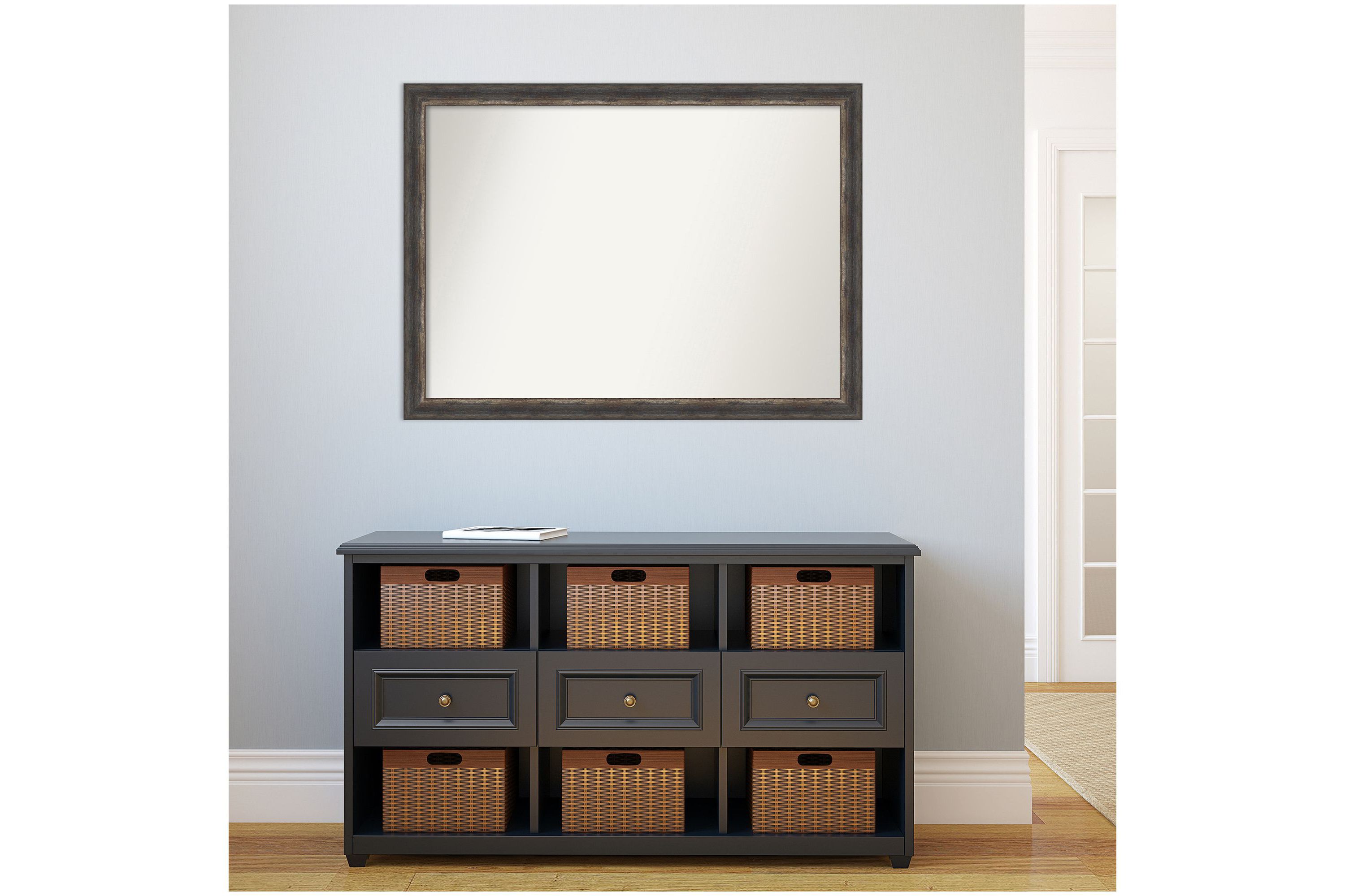 Bark Rustic Char Narrow Non-Beveled Framed Bathroom Wall Mirror