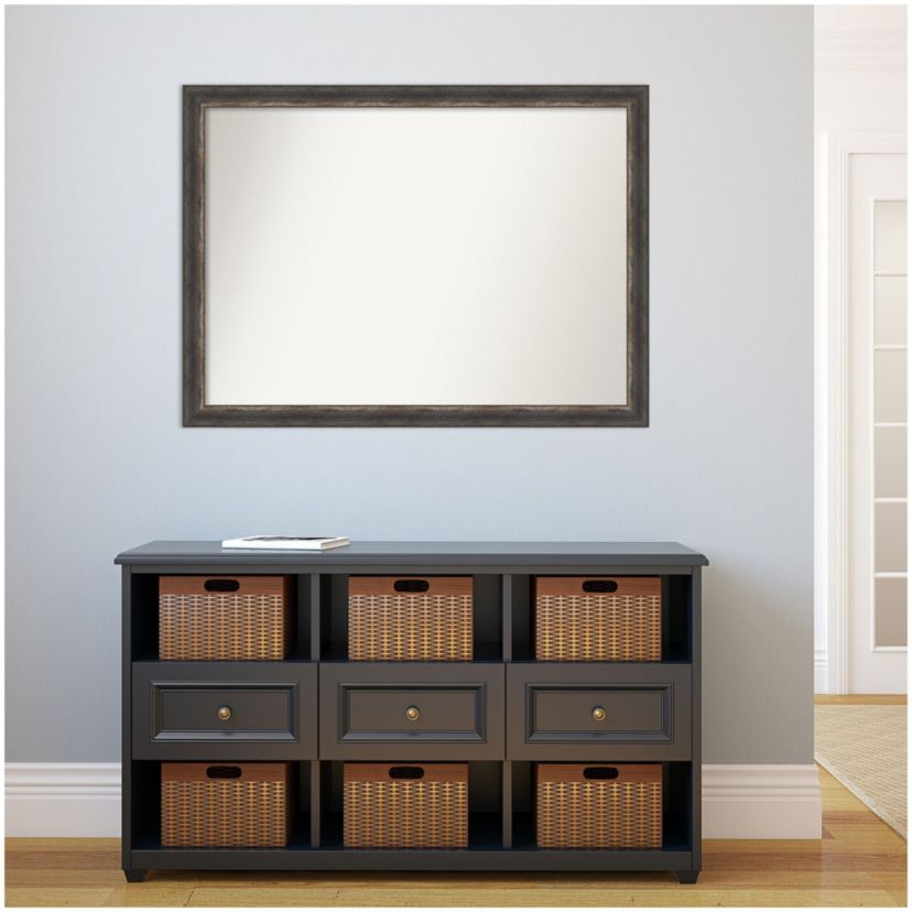 Bark Rustic Char Narrow Non-Beveled Framed Bathroom Wall Mirror