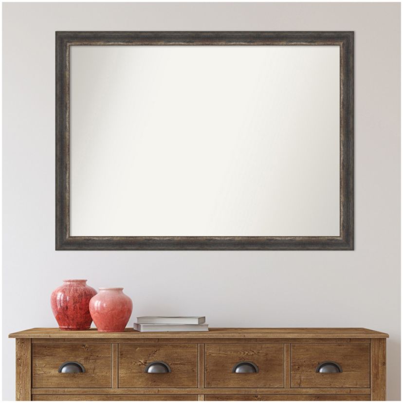 Bark Rustic Char Narrow Non-Beveled Framed Bathroom Wall Mirror
