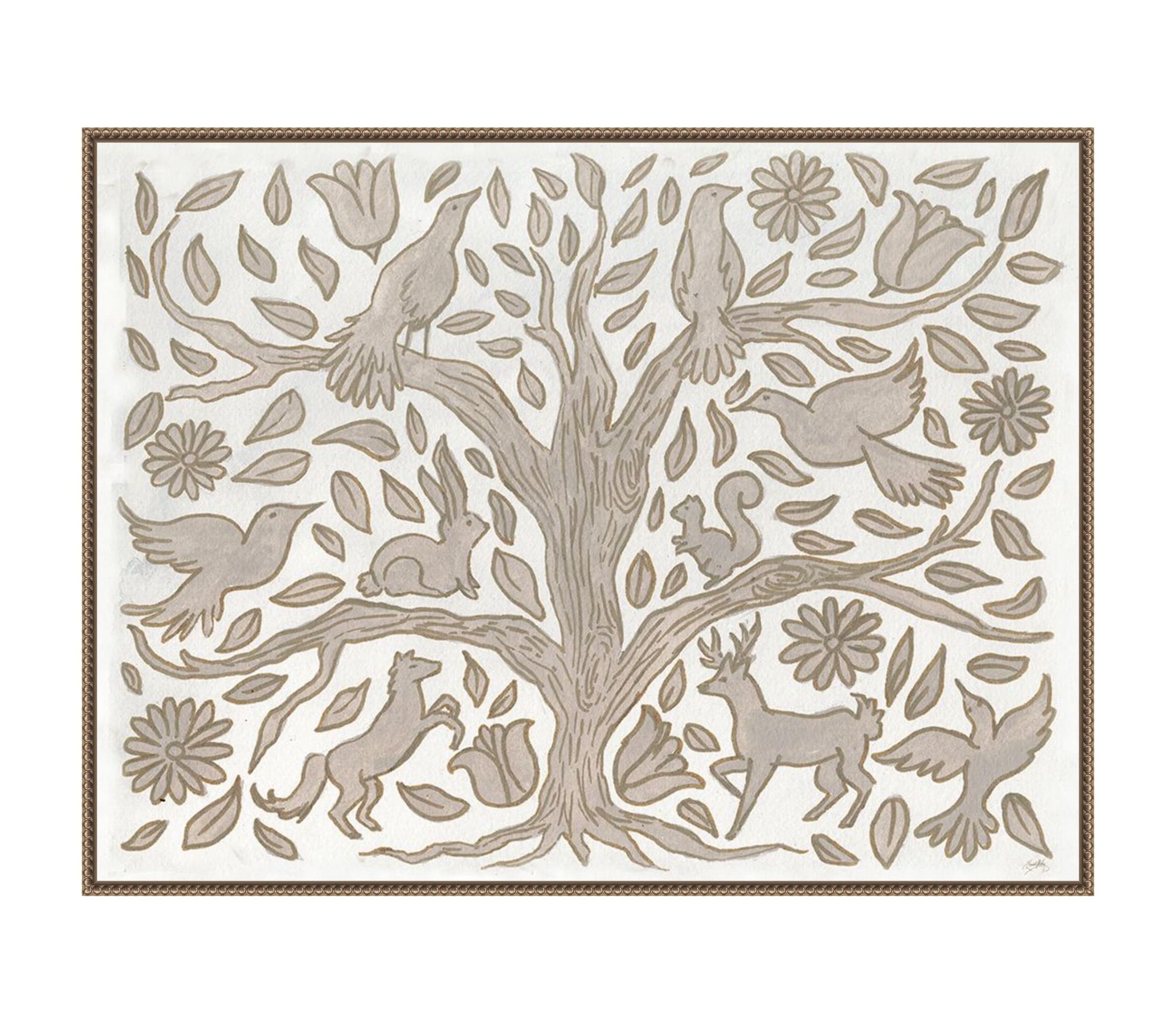 Animal Tree Framed Canvas Wall Art Print