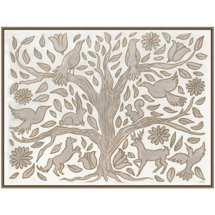 Animal Tree Framed Canvas Wall Art Print