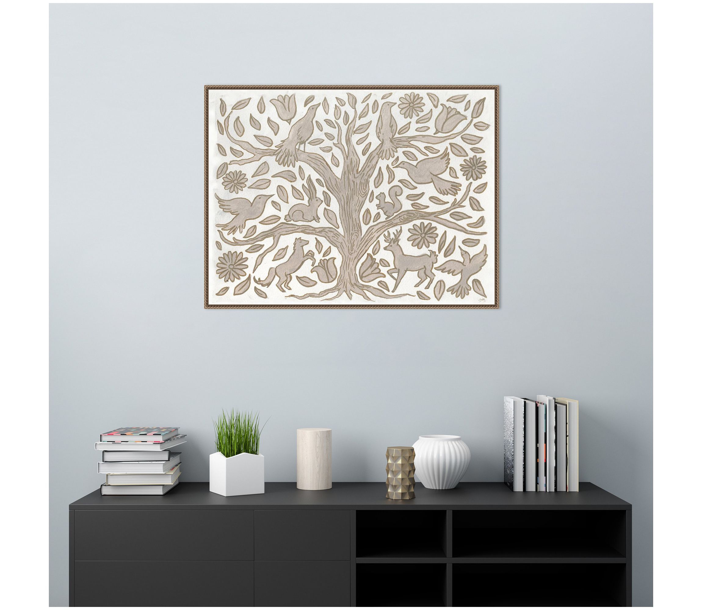 Animal Tree Framed Canvas Wall Art Print