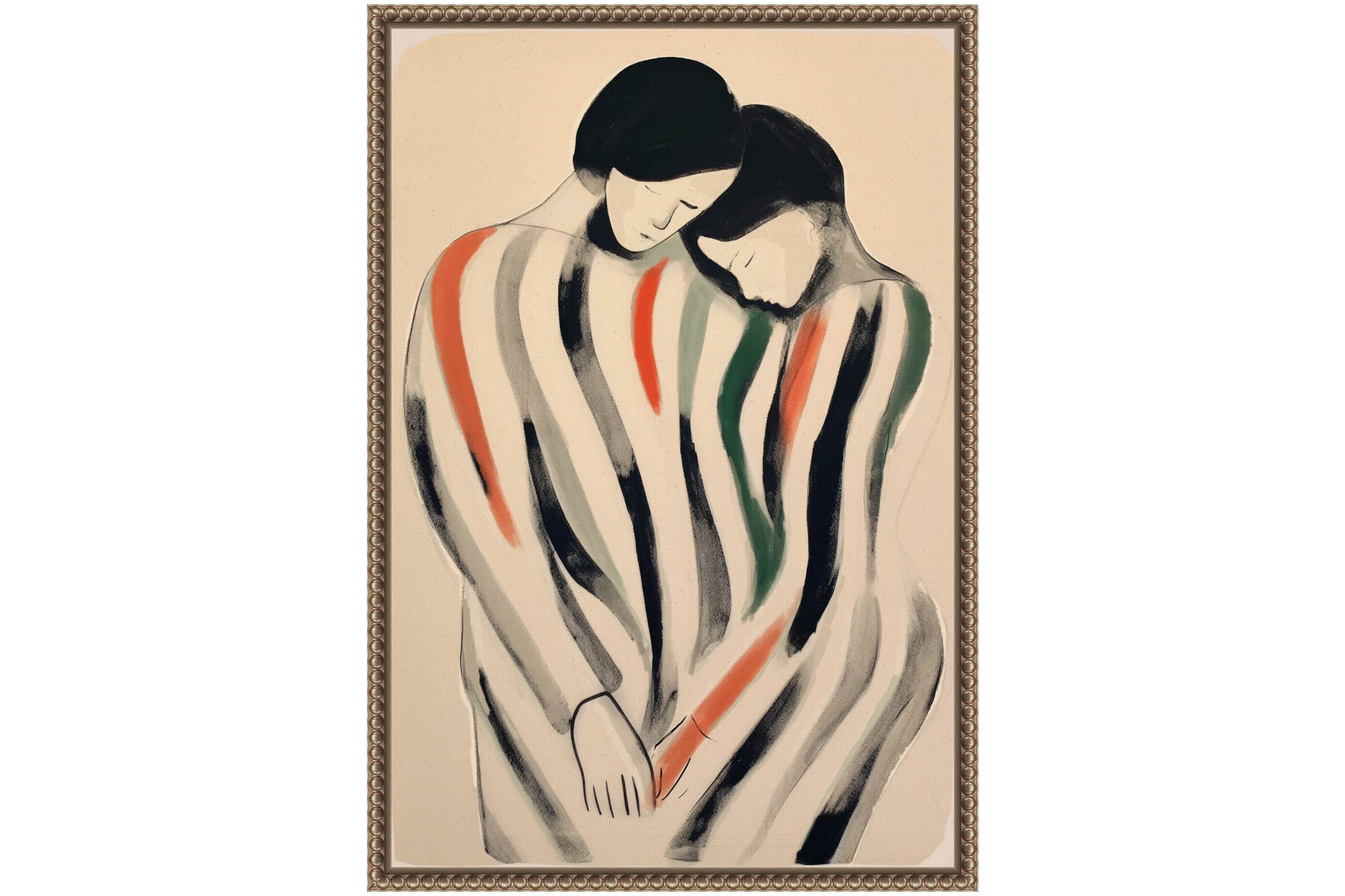Intimate Embrace Man and Woman Framed Canvas Wall Art Print