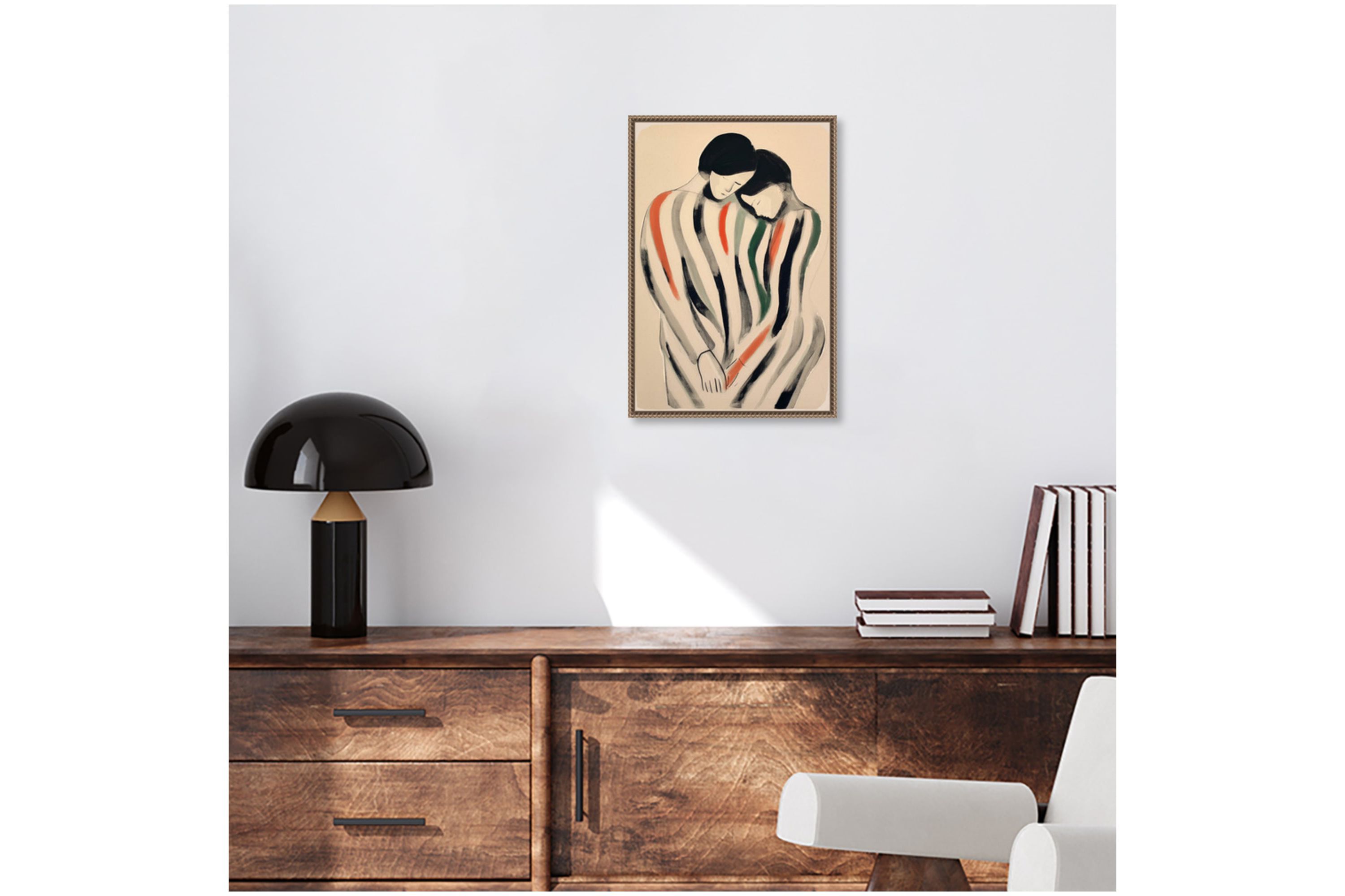 Intimate Embrace Man and Woman Framed Canvas Wall Art Print