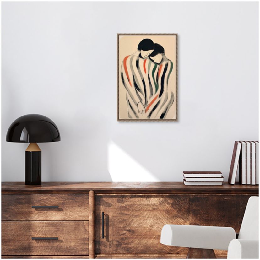 Intimate Embrace Man and Woman Framed Canvas Wall Art Print
