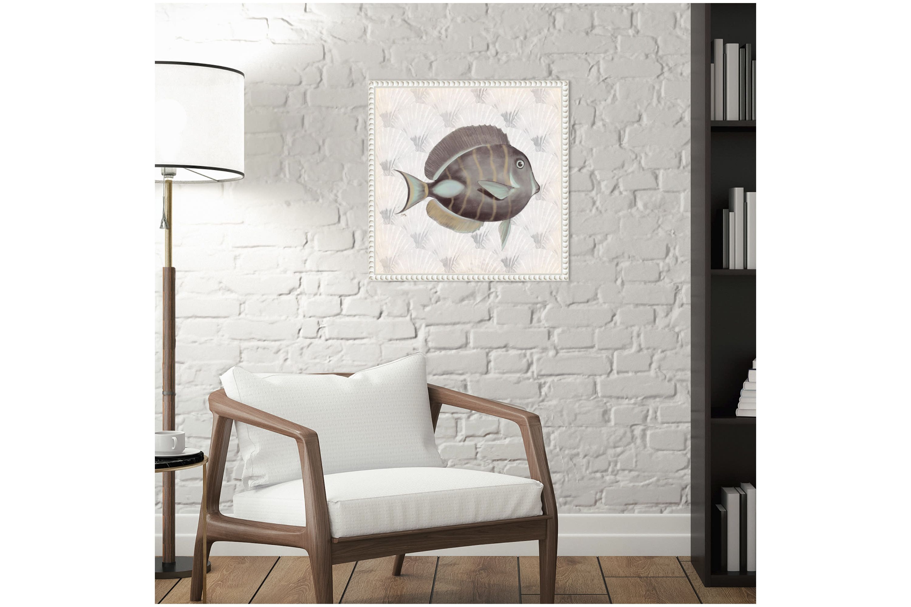 Neutral Vintage Fish II Framed Canvas Wall Art Print