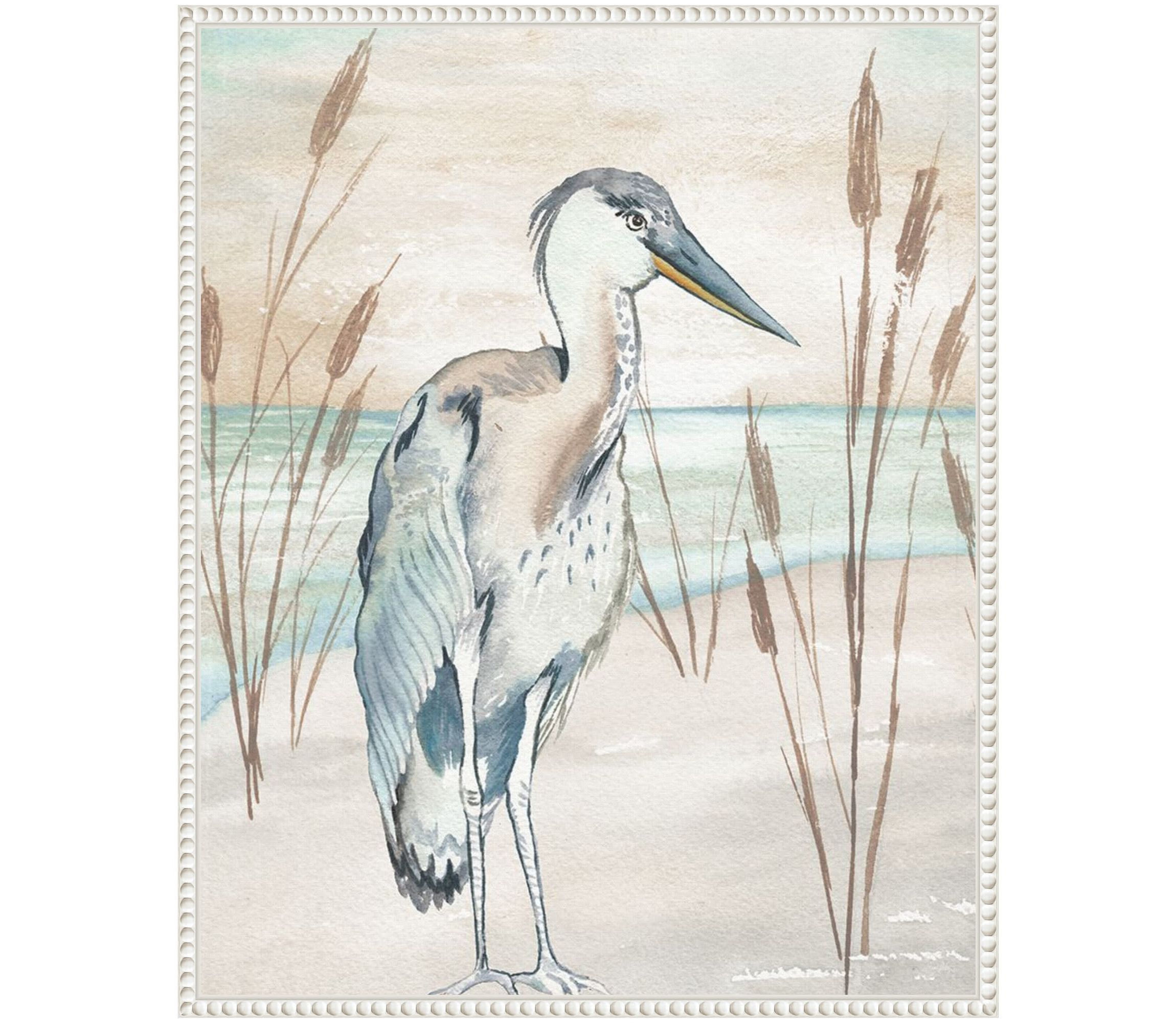 Heron By Beach Grass I Framed Canvas Wall Art Print