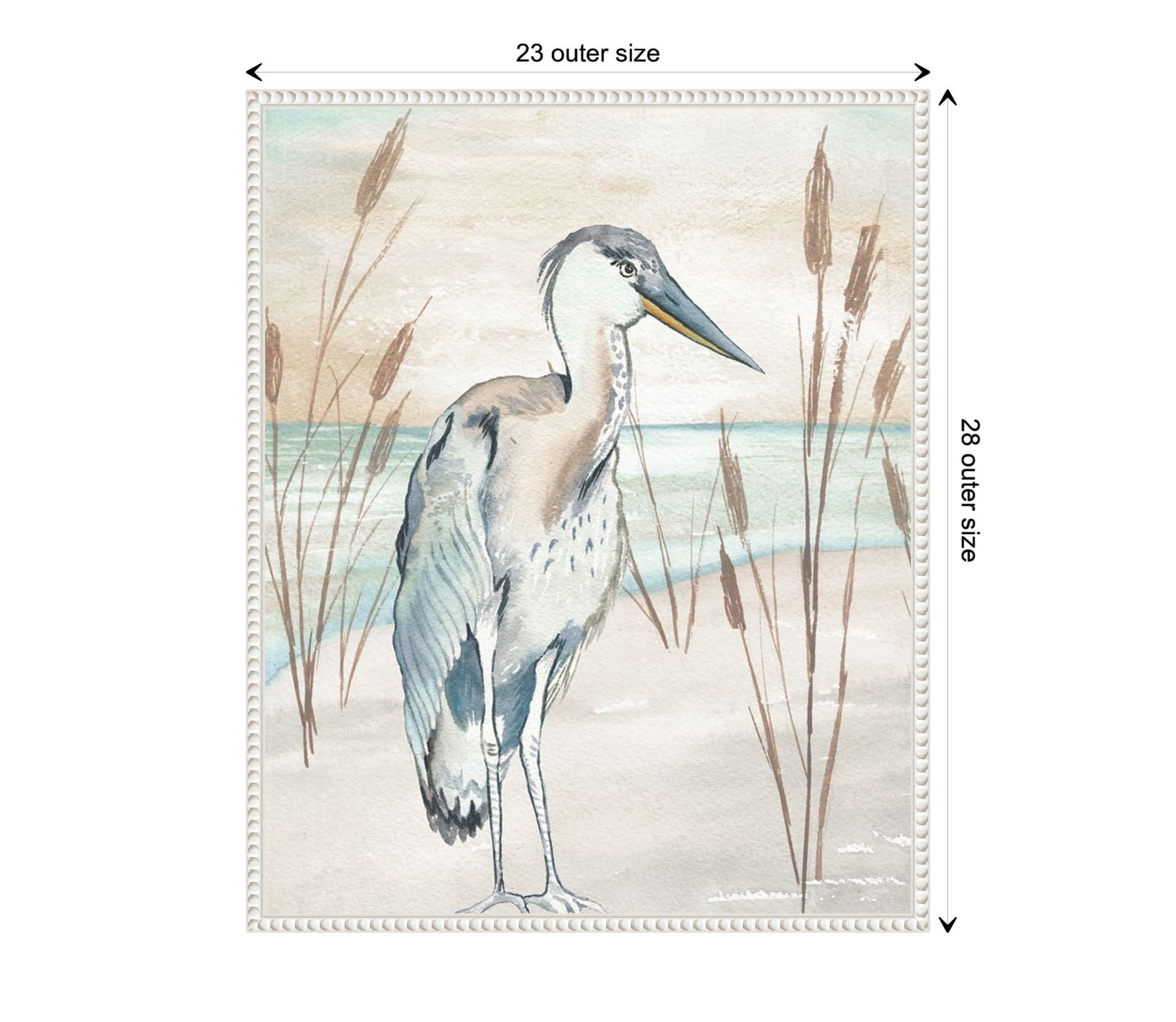 Heron By Beach Grass I Framed Canvas Wall Art Print