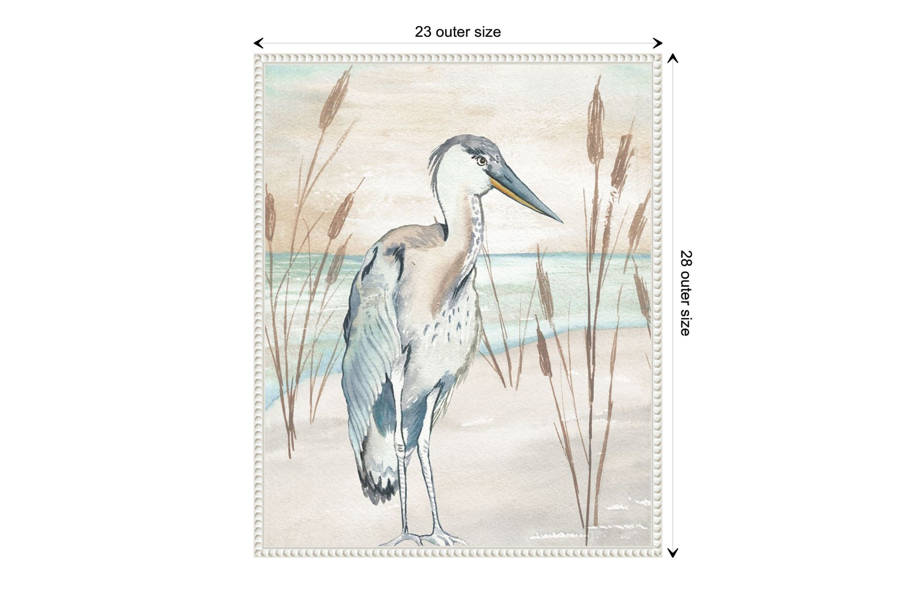 Heron By Beach Grass I Framed Canvas Wall Art Print