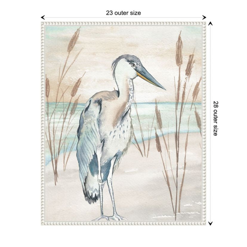 Heron By Beach Grass I Framed Canvas Wall Art Print