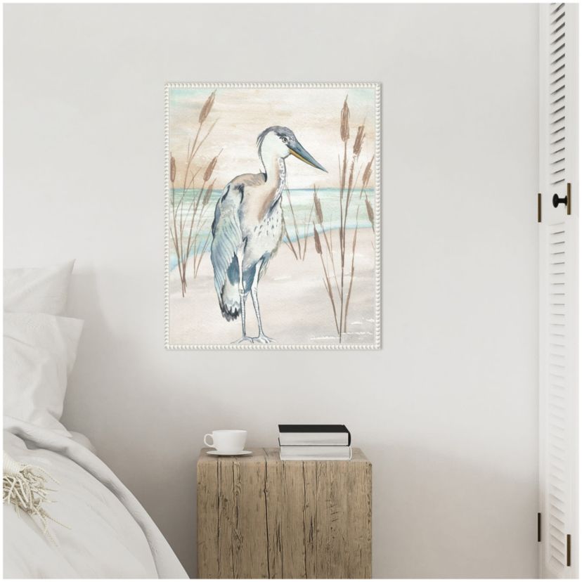 Heron By Beach Grass I Framed Canvas Wall Art Print