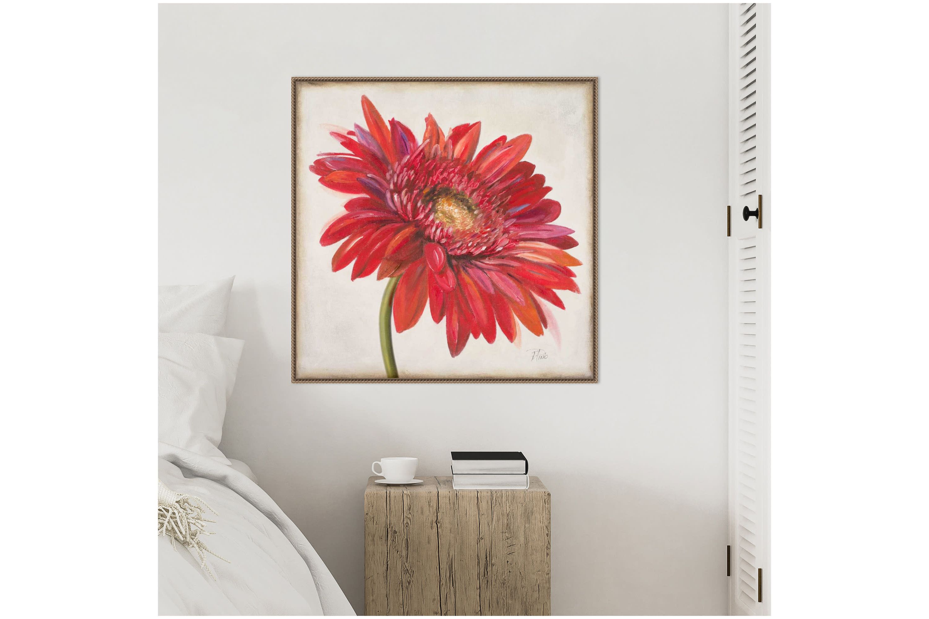 Red Gerber Daisy Framed Canvas Wall Art Print