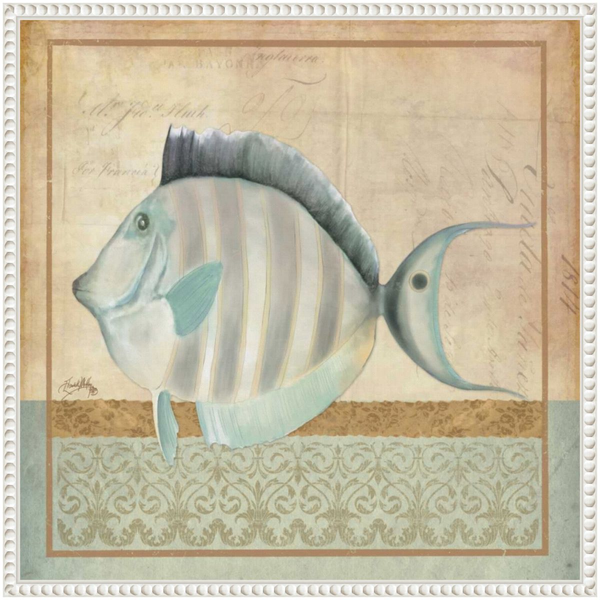 Vintage Fish III Framed Canvas Wall Art Print