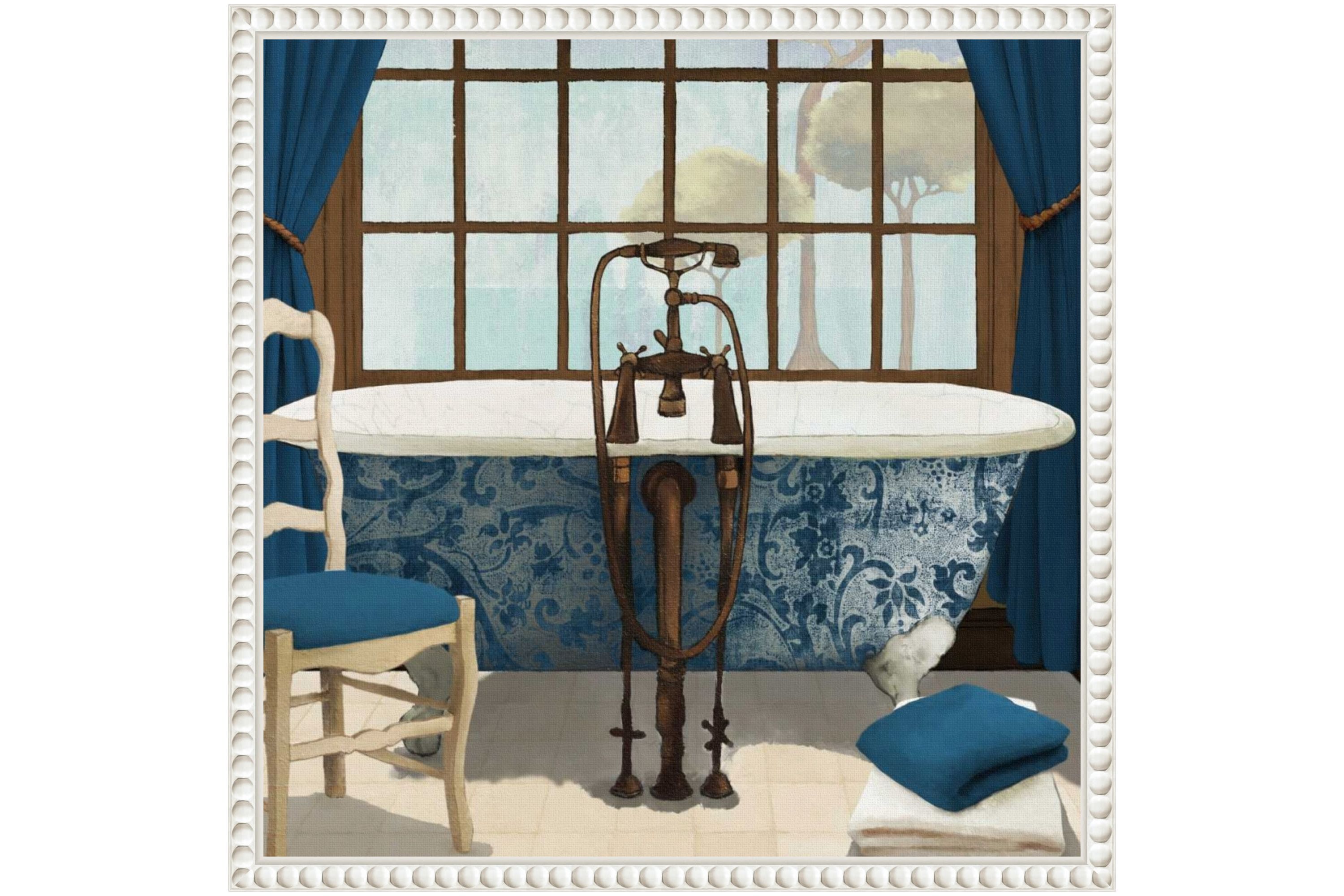 Blue Bath View I Framed Canvas Wall Art Print