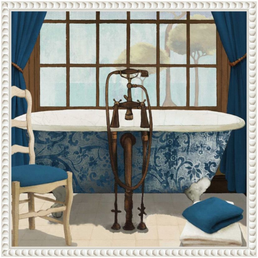 Blue Bath View I Framed Canvas Wall Art Print
