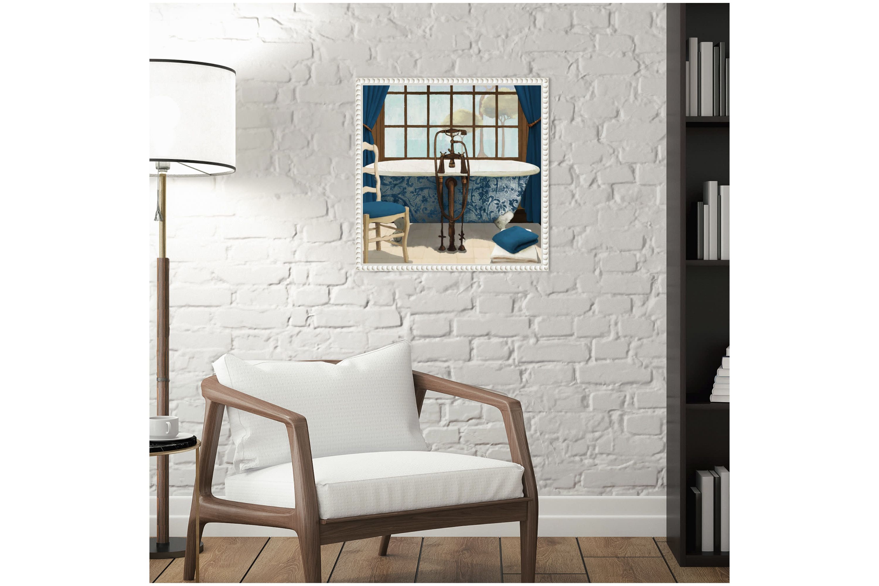 Blue Bath View I Framed Canvas Wall Art Print