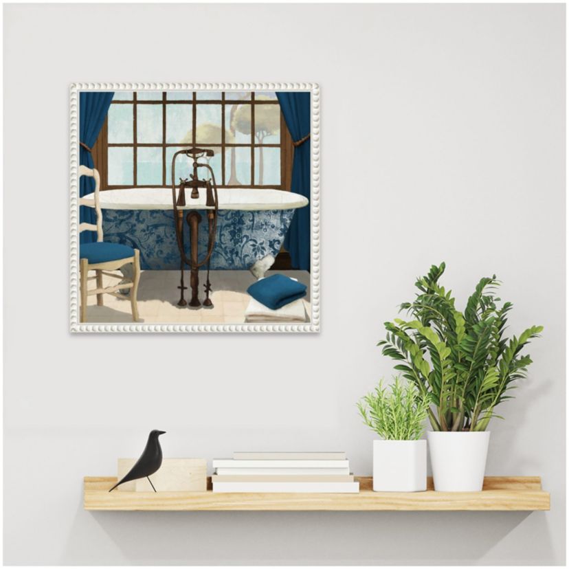 Blue Bath View I Framed Canvas Wall Art Print