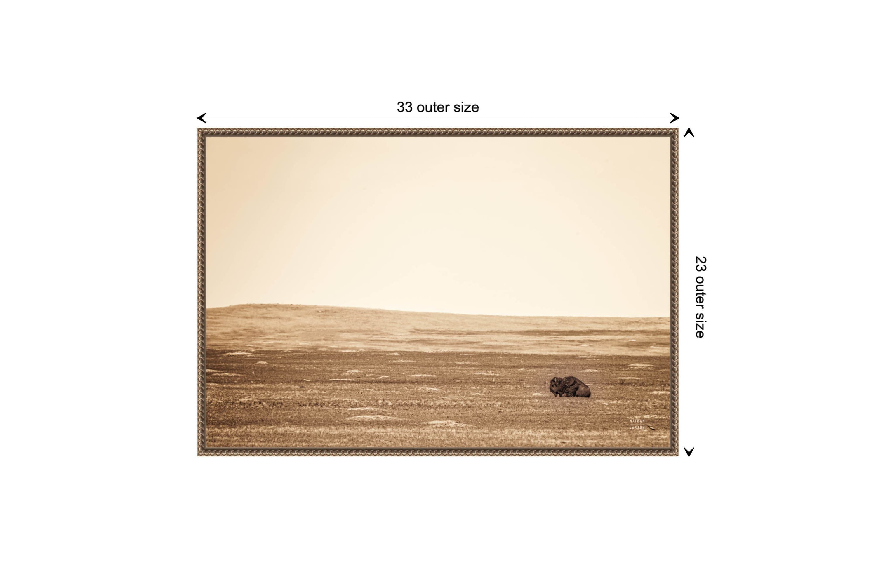Badlands Bison Sepia Framed Canvas Wall Art Print