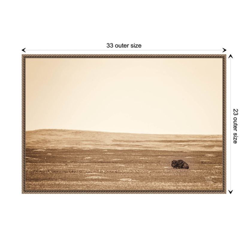 Badlands Bison Sepia Framed Canvas Wall Art Print