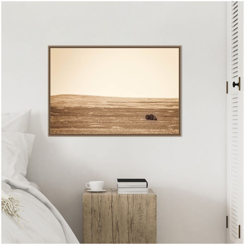 Badlands Bison Sepia Framed Canvas Wall Art Print