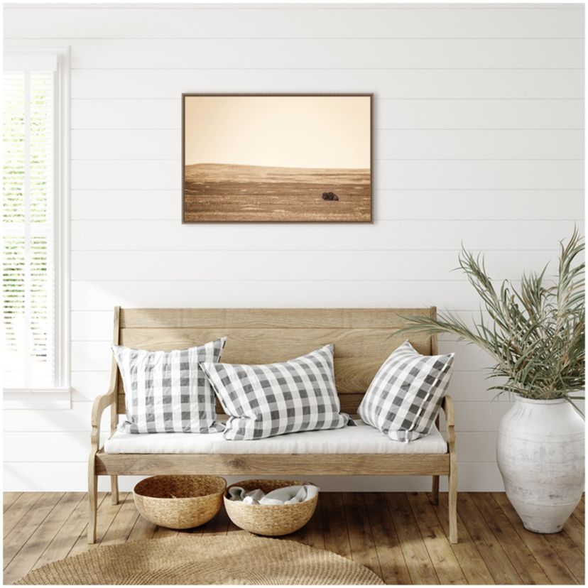 Badlands Bison Sepia Framed Canvas Wall Art Print