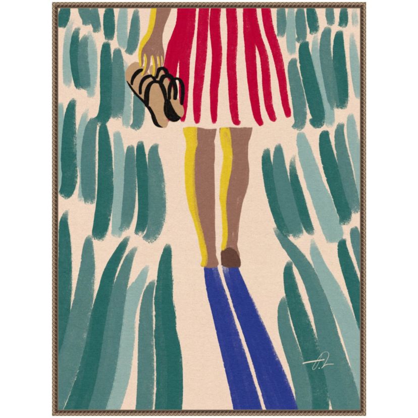 Walking Barefoot in Summer Grass Framed Canvas Wall Art Print