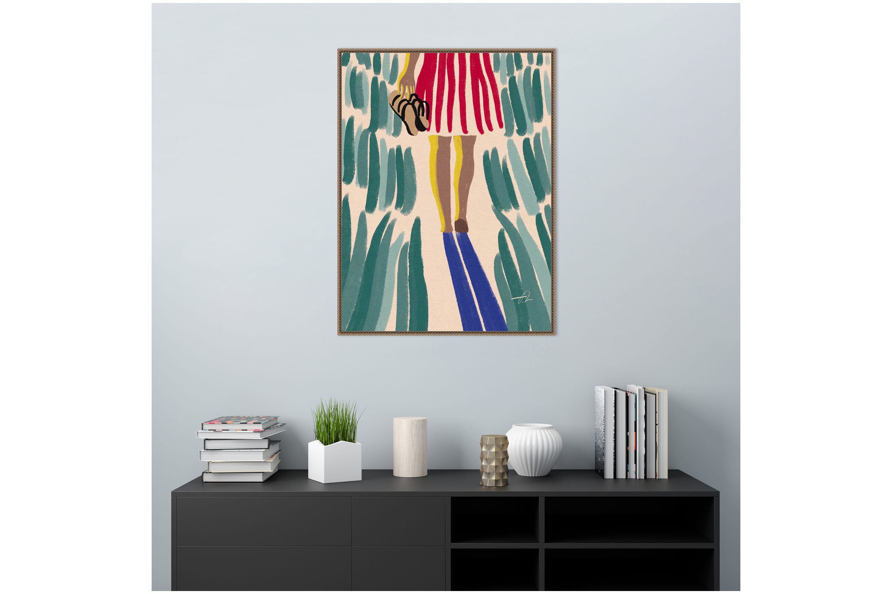 Walking Barefoot in Summer Grass Framed Canvas Wall Art Print