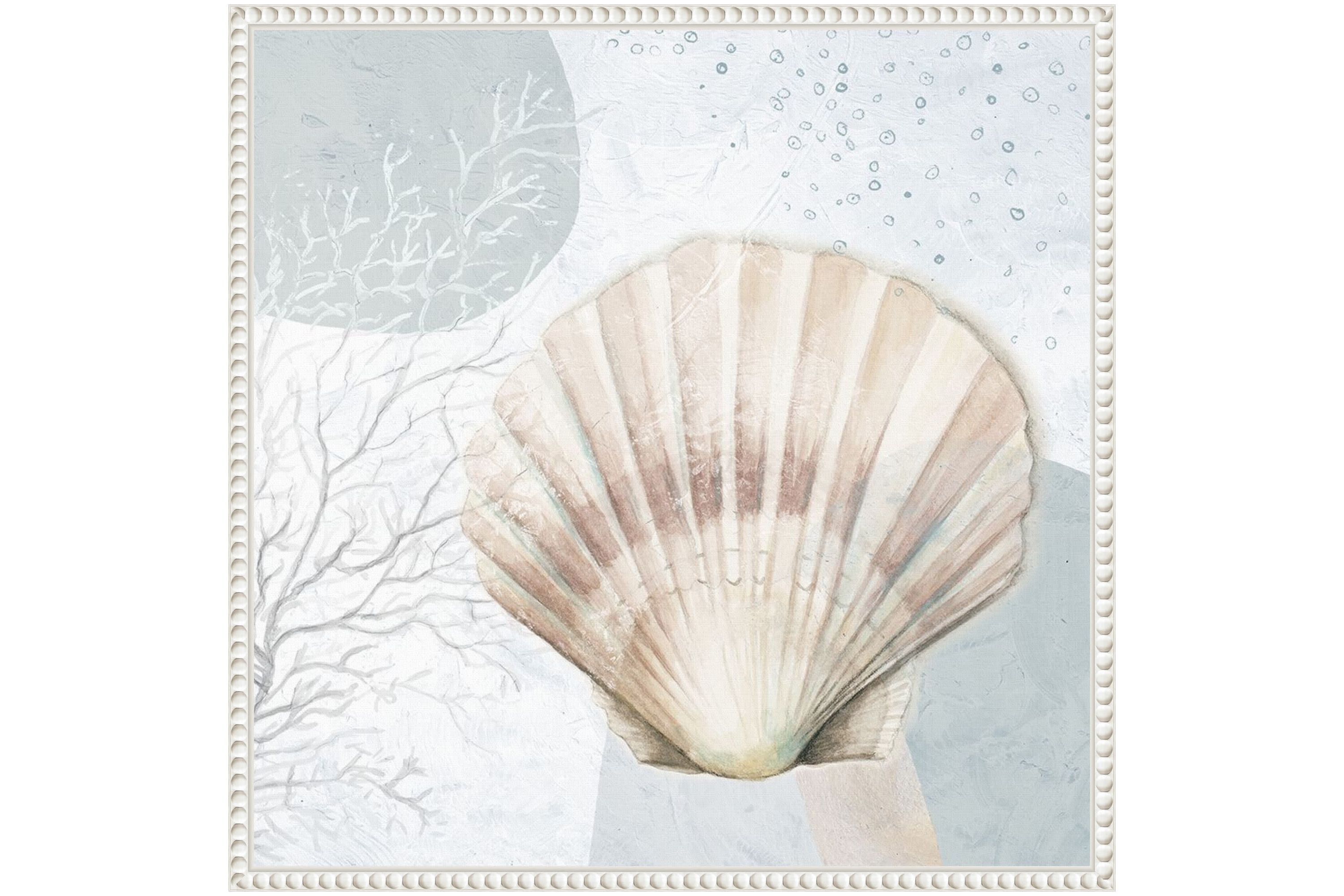 Ocean Oasis Bubbles Blush Scallop Framed Canvas Wall Art Print