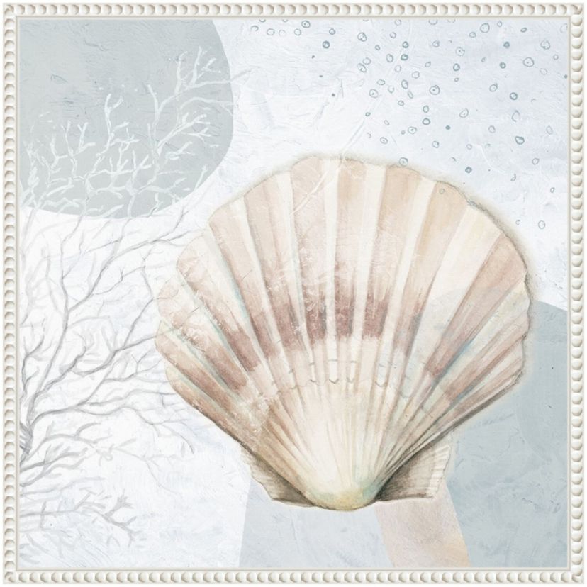 Ocean Oasis Bubbles Blush Scallop Framed Canvas Wall Art Print