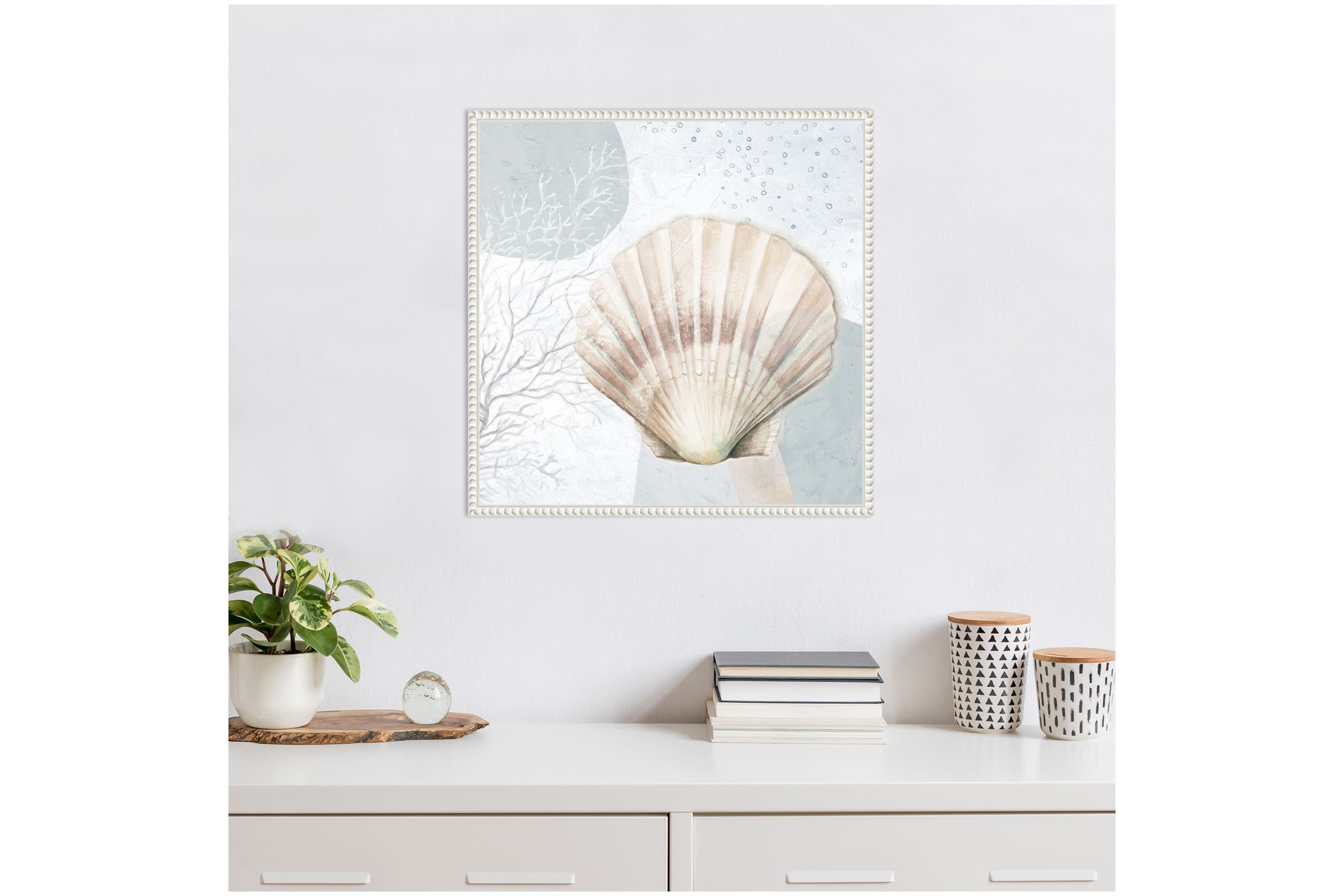 Ocean Oasis Bubbles Blush Scallop Framed Canvas Wall Art Print