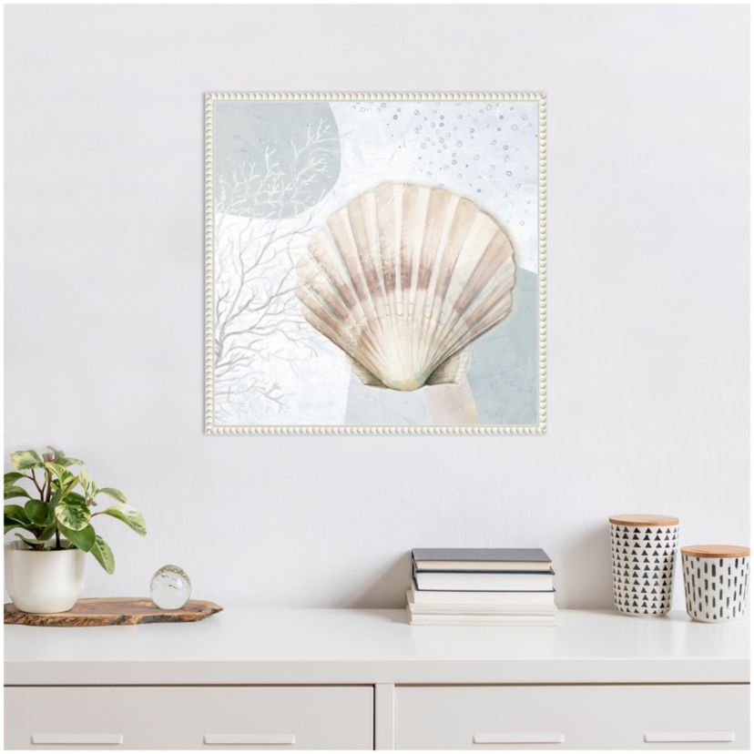 Ocean Oasis Bubbles Blush Scallop Framed Canvas Wall Art Print