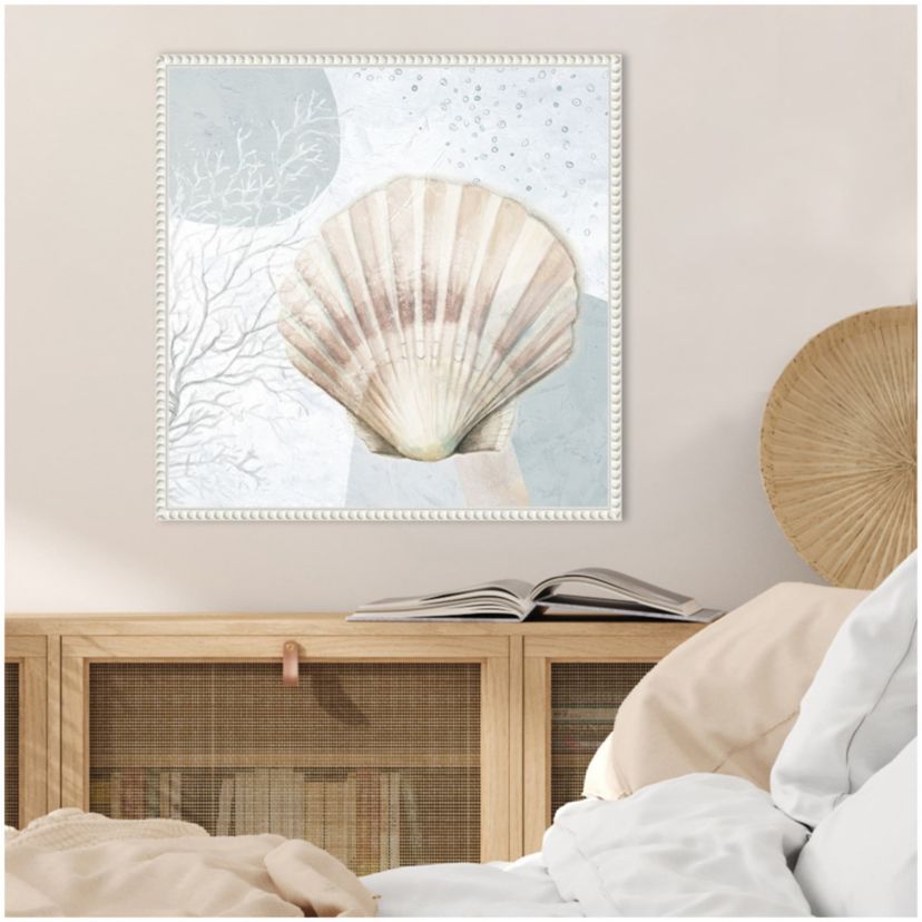 Ocean Oasis Bubbles Blush Scallop Framed Canvas Wall Art Print